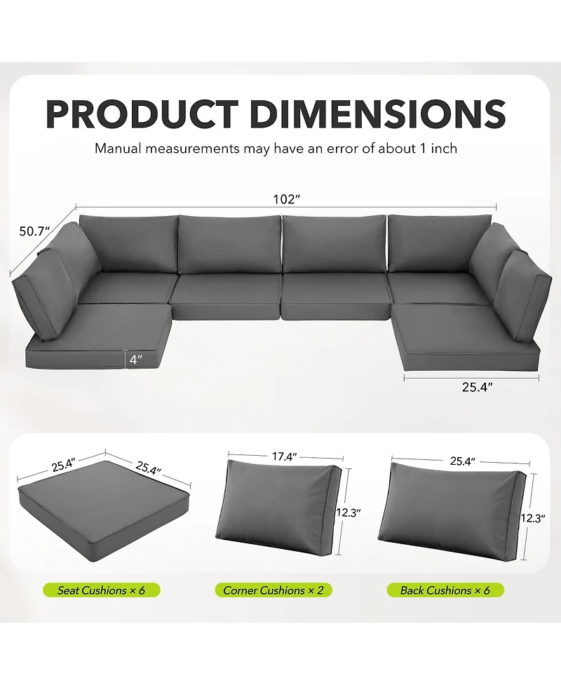 gaomon Patio Furniture Cushions Set 14-Piece,Replacement Outdoor Cushions for 6-Seat Patio Sectional,Deep Seat Cushion for Outdoor Sofa