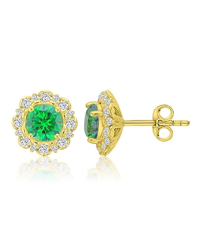 Macy's 14k Gold-Plated Green Halo Hoop Earrings