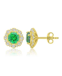 Macy's 14k Gold-Plated Green Halo Hoop Earrings