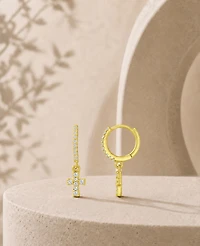 Macy's 14k Gold-Plated Cross Drop Huggie Earrings