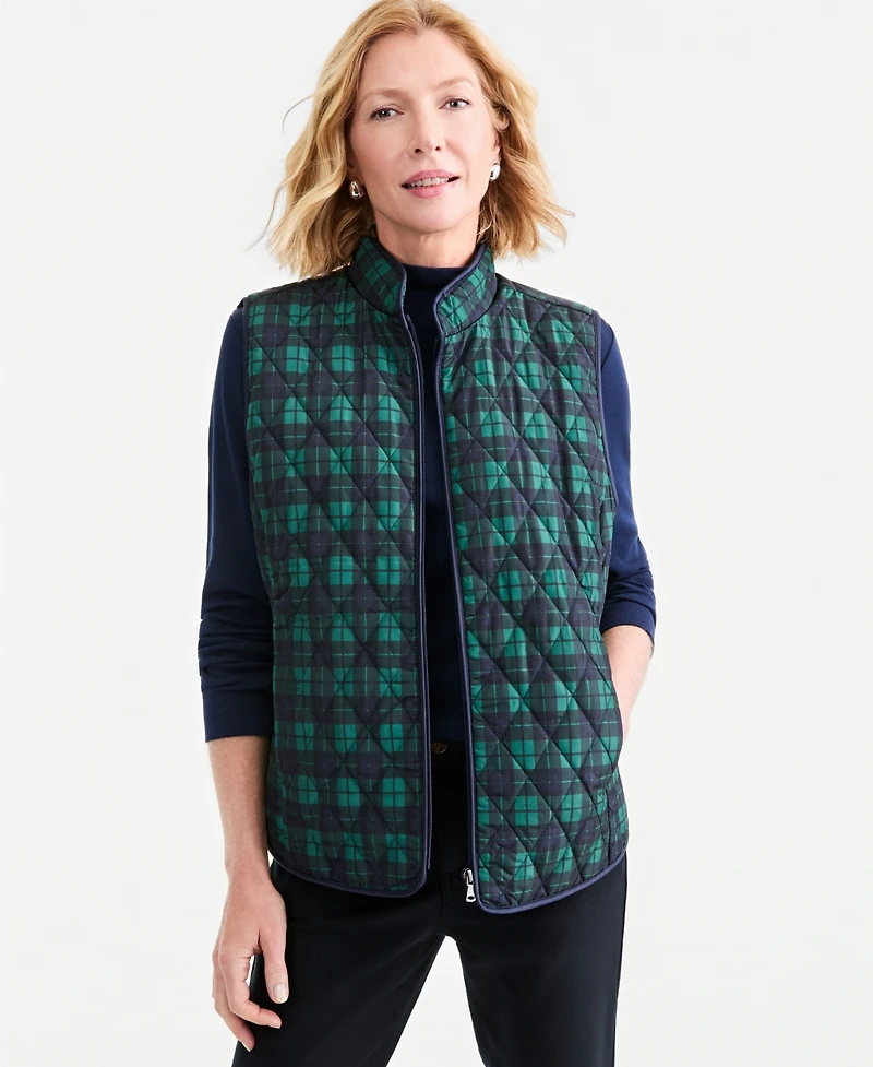 Style & Co Women's Quilted Plaid Puffer Vest, Macy's Exclusive