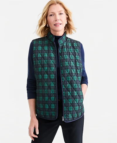 Style & Co Women's Quilted Plaid Puffer Vest, Macy's Exclusive