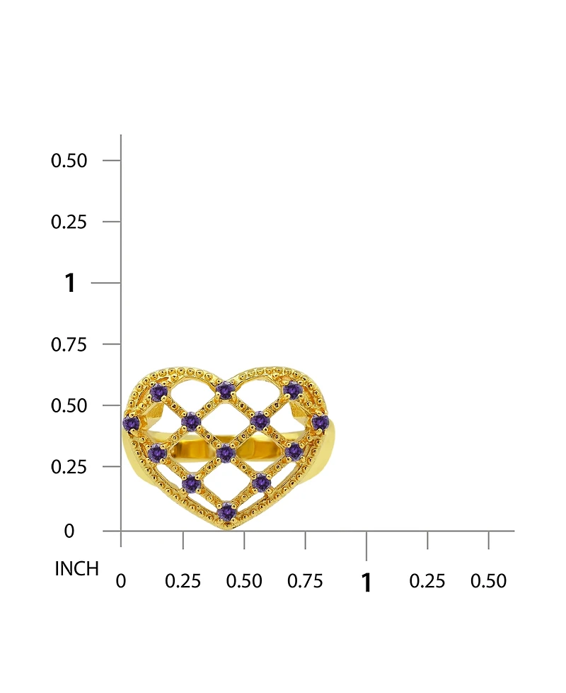 Macy's 14k Gold-Plated Over Brass Round Clear Cubic Zirconia Lattice Heart Shaped Ring