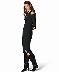 Donna Karan New York Women's Long-Sleeve Cold-Shoulder Wrap Midi Dress