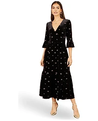 Yumi Women's Velvet Embroidered V-Neck Midi Dress