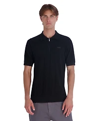 Karl Lagerfeld Paris Men's Leather Patch Quarter-Zip Polo Sweater