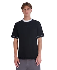 Karl Lagerfeld Paris Men's Heavy Weight Embroidered Collar Signature T-Shirt