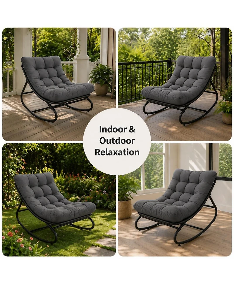 Papasan Rocking Chairs, 30 Inch Oversized Egg Rocking Chair with 450 Lb Capacity for Patio or Living Room