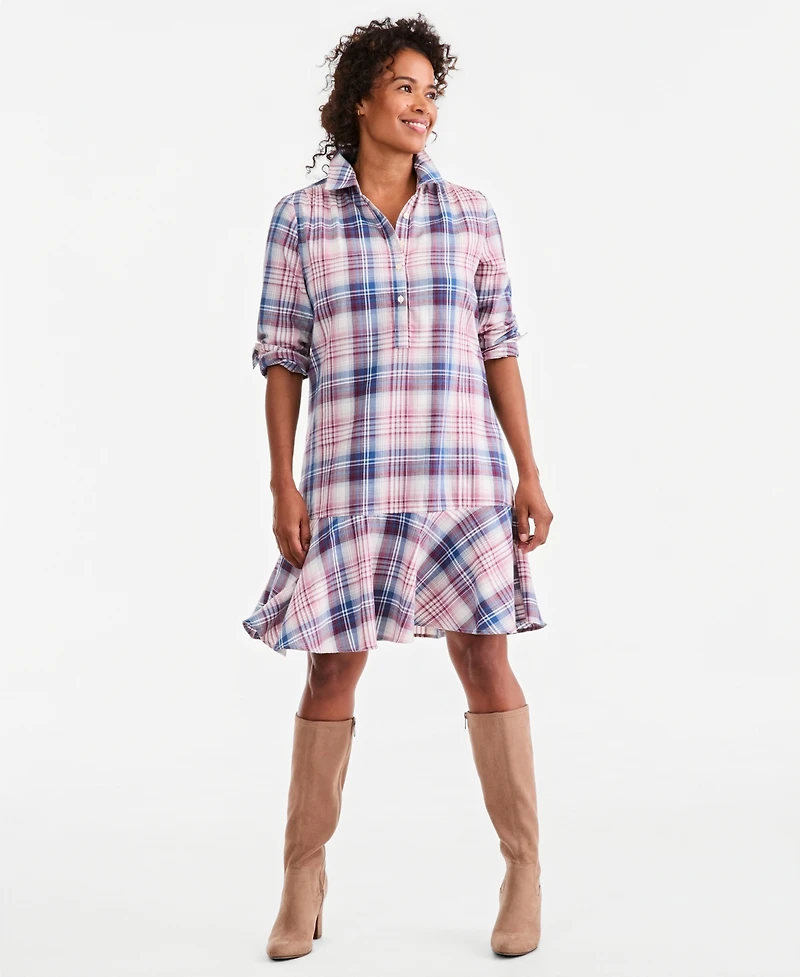 Style & Co Women's Plaid Long-Sleeve Peplum Dress, Macy's Exclusive