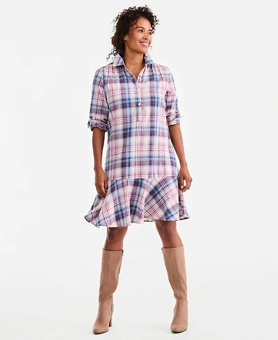 Style & Co Women's Plaid Long-Sleeve Peplum Dress, Macy's Exclusive