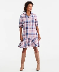 Style & Co Women's Plaid Long-Sleeve Peplum Dress, Macy's Exclusive