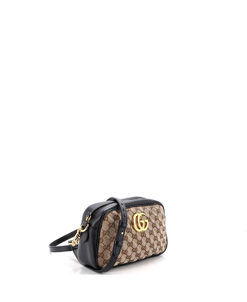 Pre-Owned Gucci Small Gg Marmont Shoulder Bag Diagonal Quilted Gg Canvas with Leather