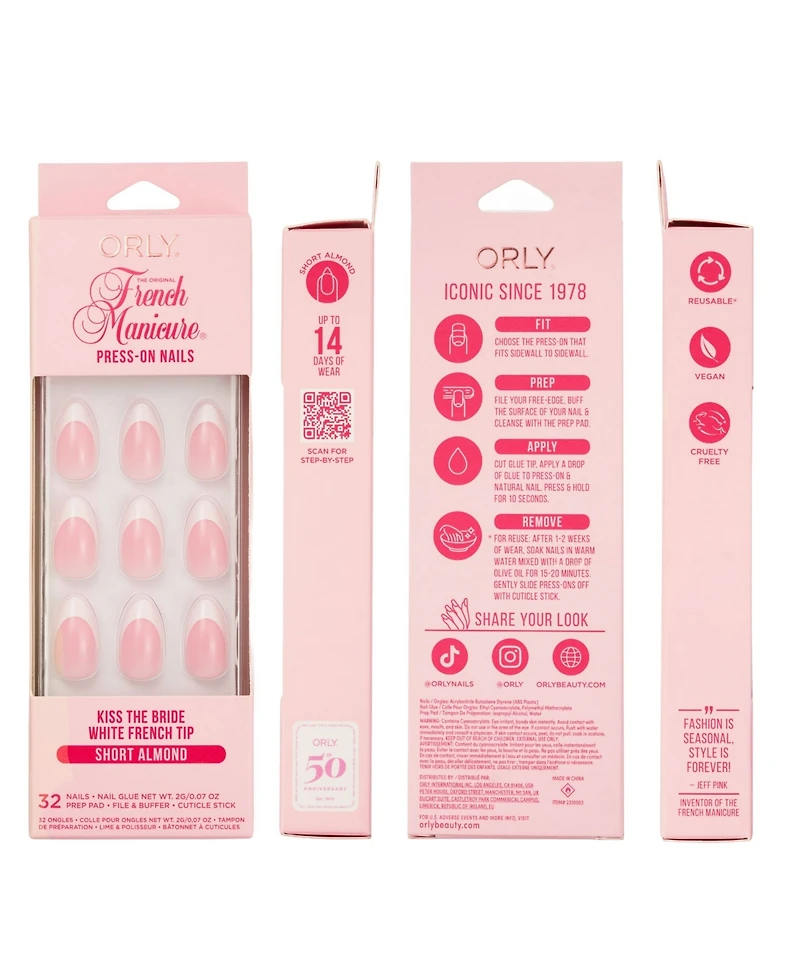 Orly Kiss The Bride French Manicure Short Almond Press-On Nails Set