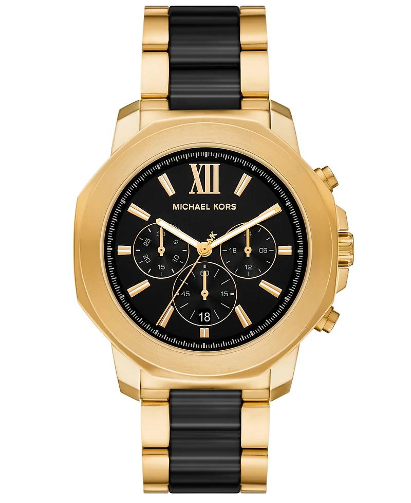 Michael Michael Kors Men's Prescott Chronograph Black Ceramic and Gold-Tone Stainless Steel Watch 44mm