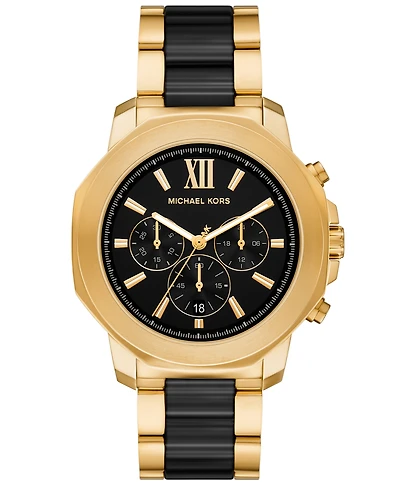 Michael Michael Kors Men's Prescott Chronograph Black Ceramic and Gold-Tone Stainless Steel Watch 44mm