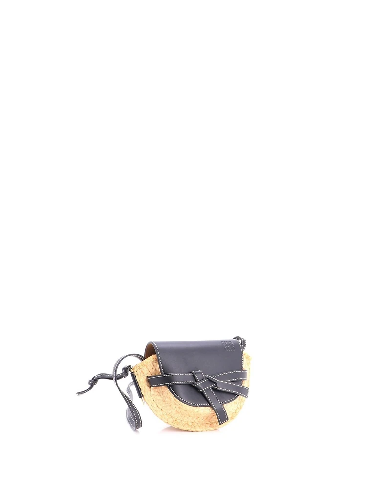 Pre-Owned Loewe Mini Gate Leather Shoulder Leather with Raffia