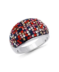 Macy's Pave Crystal Fine Silver-Plated Over Brass Red, Blue, Champagne, Pink, and Clear Colors Dome Shaped Ring