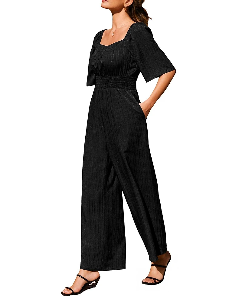 Cupshe Women's Wide Leg Jumpsuit With Smocked Details