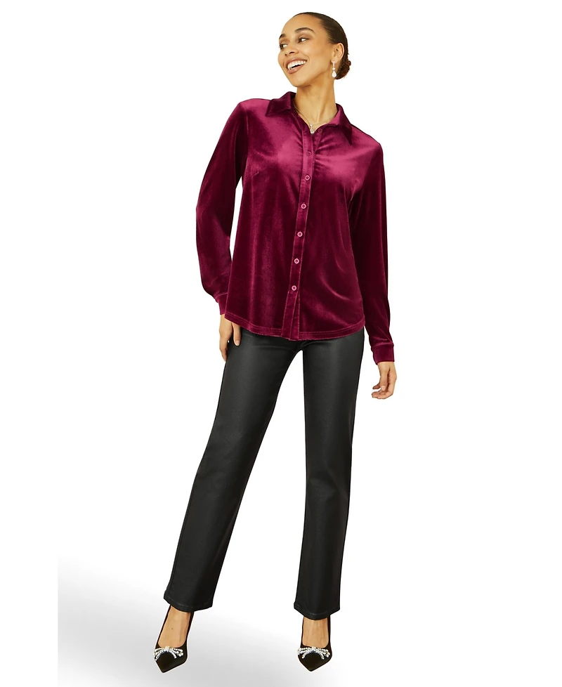 Yumi Women's Velvet Relaxed Fit Shirt