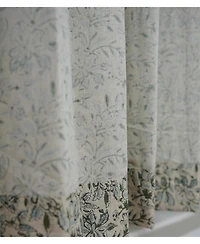 Fabdivine Handcrafted Floral Block Print Pleated Gray Linen Blend Ring Curtain