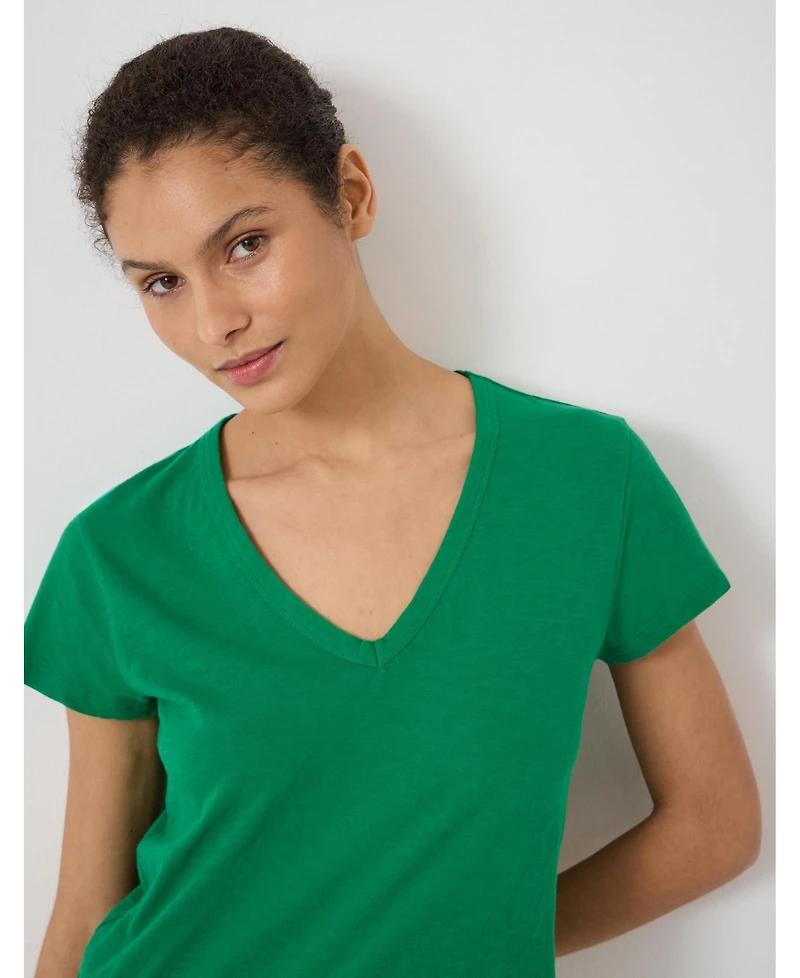 Hush Women's Slim Fit Slub Cotton V-Neck T-Shirt