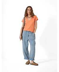 Hush Women's Slim Fit Slub Cotton V-Neck T-Shirt