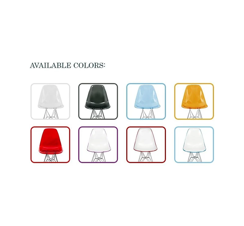 LeisureMod Cresco Acrylic Dining Chair, Modern Chrome Eiffel Base and Curved Back Design, Ergonomic Lightweight Accent Side Chair