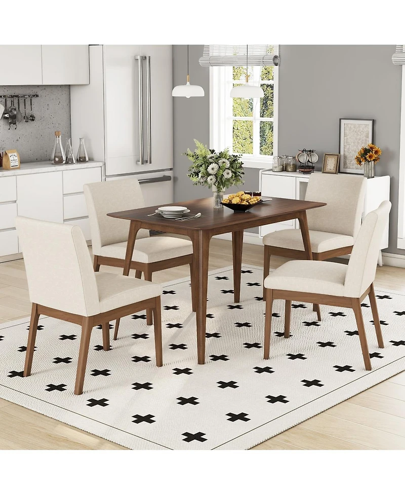 Streamdale Furniture 5-Piece Solid Wood Dining Set with 4 Upholstered Chairs