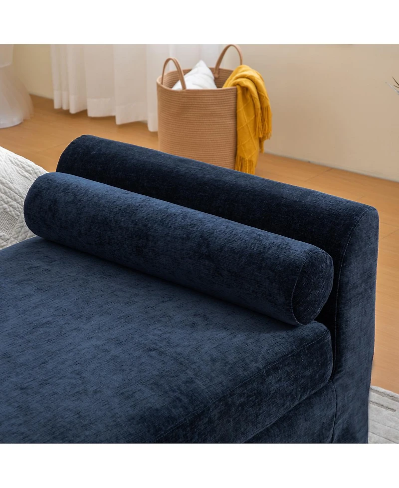 Streamdale Furniture 88.58" Modern Chenille Chaise Lounge Bench with 2 Bolster Pillows