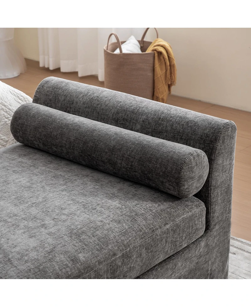 Streamdale Furniture 88.58" Modern Chenille Bench with Armrests and 2 Bolster Pillows
