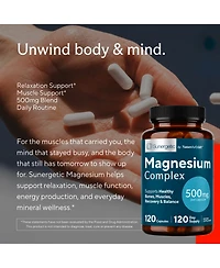 Sunergetic Magnesium Citrate and Oxide 500mg Capsules for Bone, Muscle and Energy Support, 120 Count