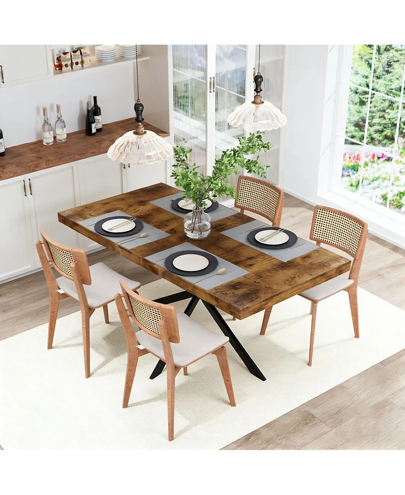 Streamdale Furniture Retro Rectangular Extendable Dining Table with Storage