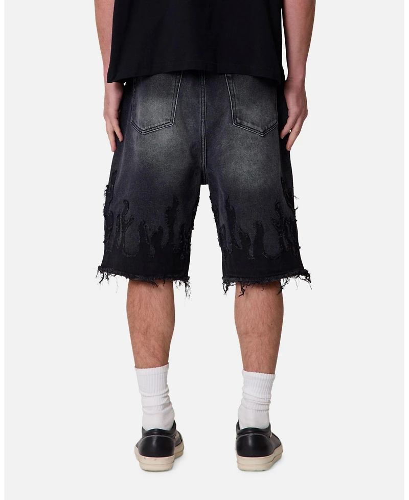 mnml Men's Baggy Flame Denim Shorts