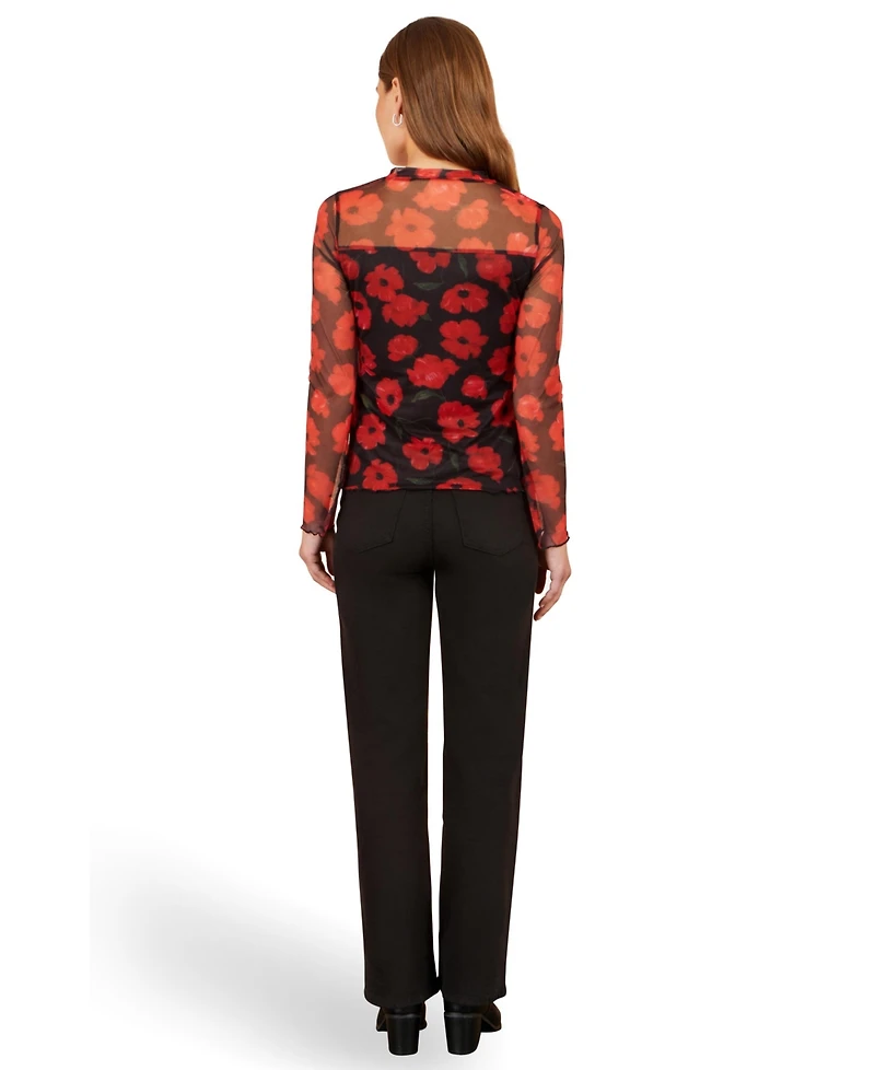 Yumi Women's Poppy Sheer Mesh Long Sleeve Top