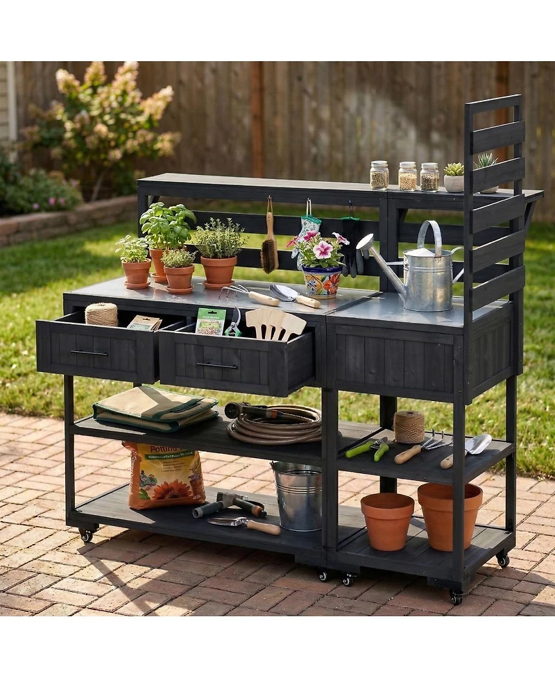 Streamdale Furniture 62.3'' Solid Wood Patio Kitchen Island With Stainless Steel Top