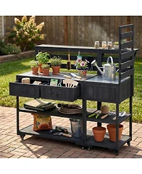 Streamdale Furniture 62.3'' Solid Wood Patio Kitchen Island With Stainless Steel Top