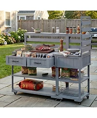 Streamdale Furniture 62.3'' Solid Wood Patio Kitchen Island And Grill Prep Table