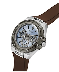 Guess Men's Quartz Brown Silicone Strap Watch 44mm
