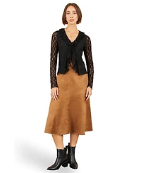 Yumi Women's Ruffled Lace Tie Neck Top