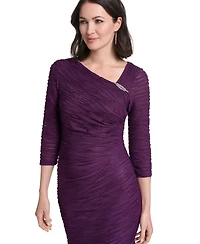 Jessica Howard Women's Elbow Sleeve Asymmetrical Neckline Side Tuck Dress