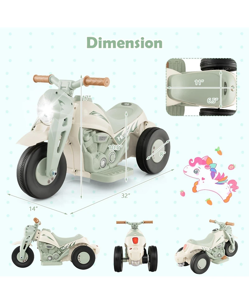 Costway 6V Kids Bubble Car Electric Ride on Motorcycle with Music Button and Led Headlight