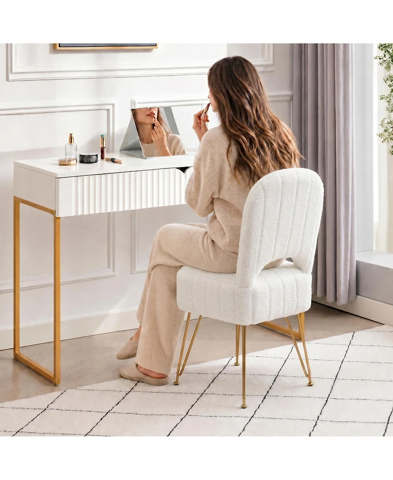 homfan Vanity Stool with Backrest – Modern Teddy Fleece Ottoman Hidden Storage, Large Square Bench, 280 lbs Capacity, Folding