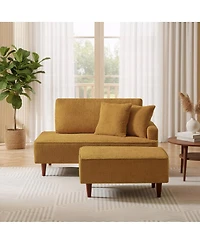 Streamdale Furniture Boucle Indoor Chaise Lounge Chair with Ottoman and 2 Throw Pillows