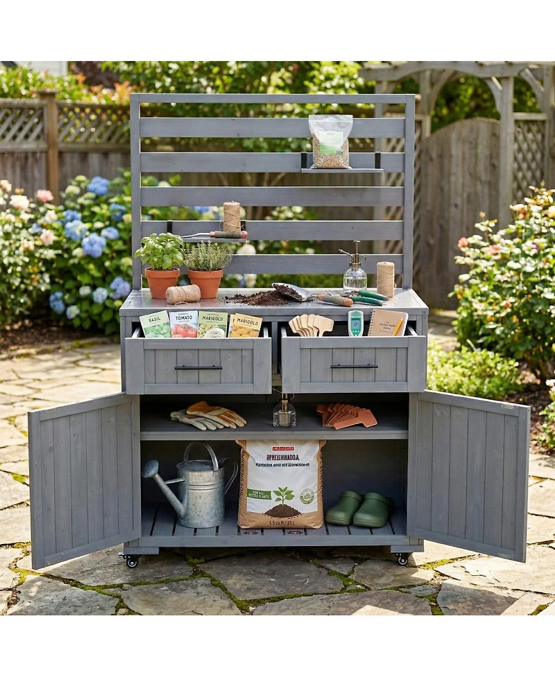 Streamdale Furniture Large Solid Wood Outdoor Kitchen Island And Grill Prep Table