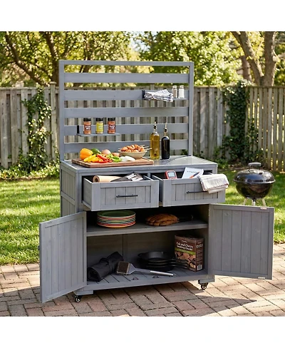 Streamdale Furniture Large Solid Wood Outdoor Kitchen Island And Grill Prep Table