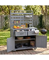 Streamdale Furniture Large Solid Wood Outdoor Kitchen Island And Grill Prep Table