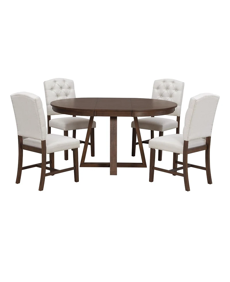 Streamdale Furniture 5-Piece Retro Dining Set: Round Table with 16'' Leaf and 4 Upholstered Chairs