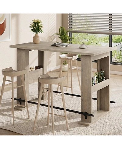 homfan 63-Inch Farmhouse Bar Table with Storage Shelves and Metal Footrest, Counter Height Pub Table for Kitchen