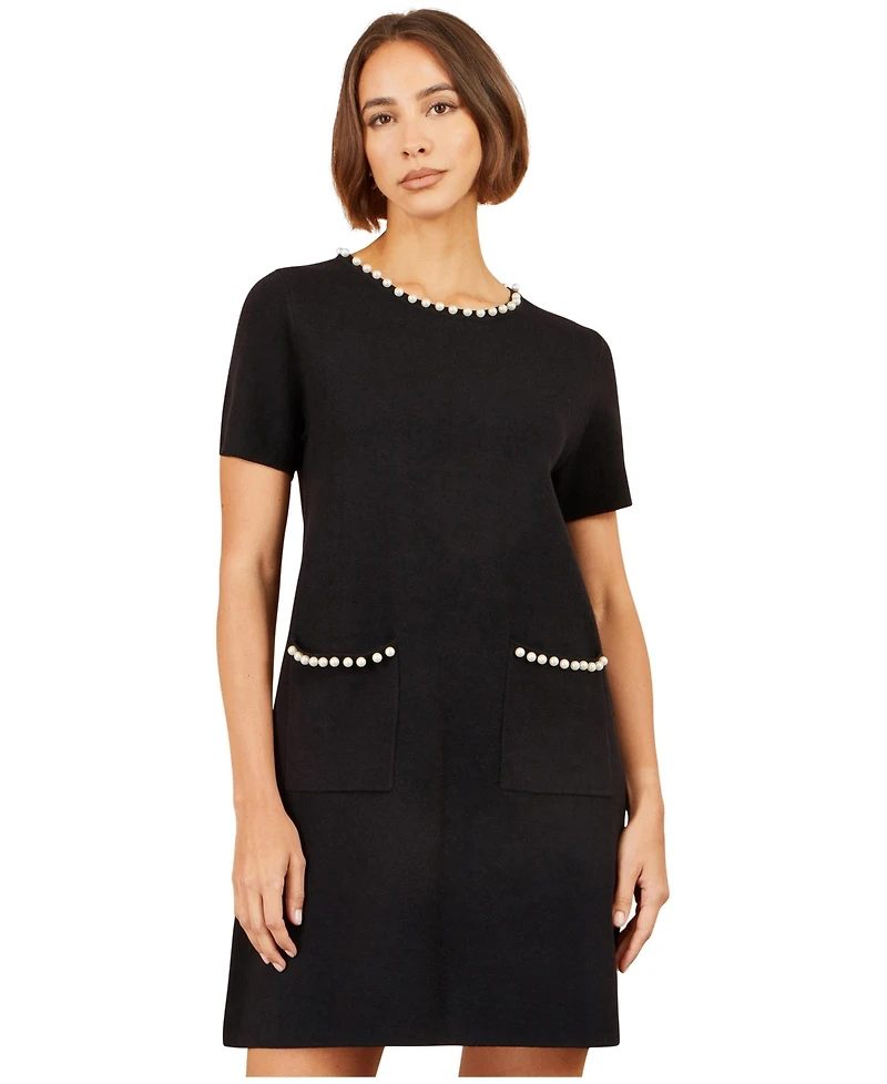 Yumi Women's Embellished Knit Short-Sleeve Dress