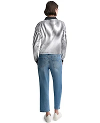 Bcbg Women's Long-Sleeve Striped Collared Polo Top